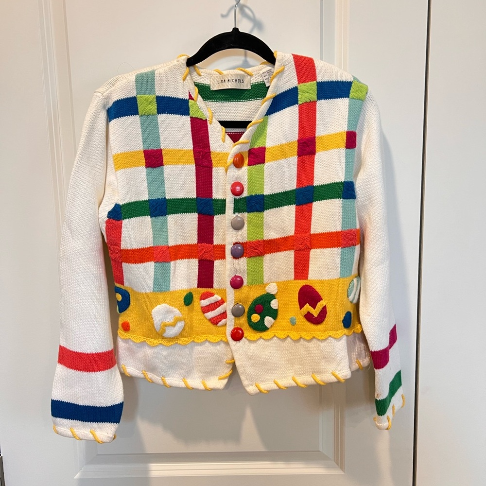 Lisa Nichols Vintage Colorful Plaid Kids sweater Easter/spring themed